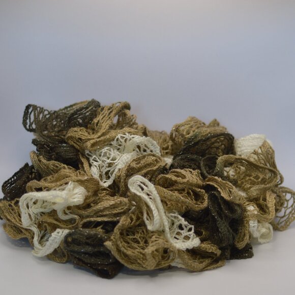 Homemade White, Light Brown, and Brown Ruffle Scarf - Picture 1 of 2